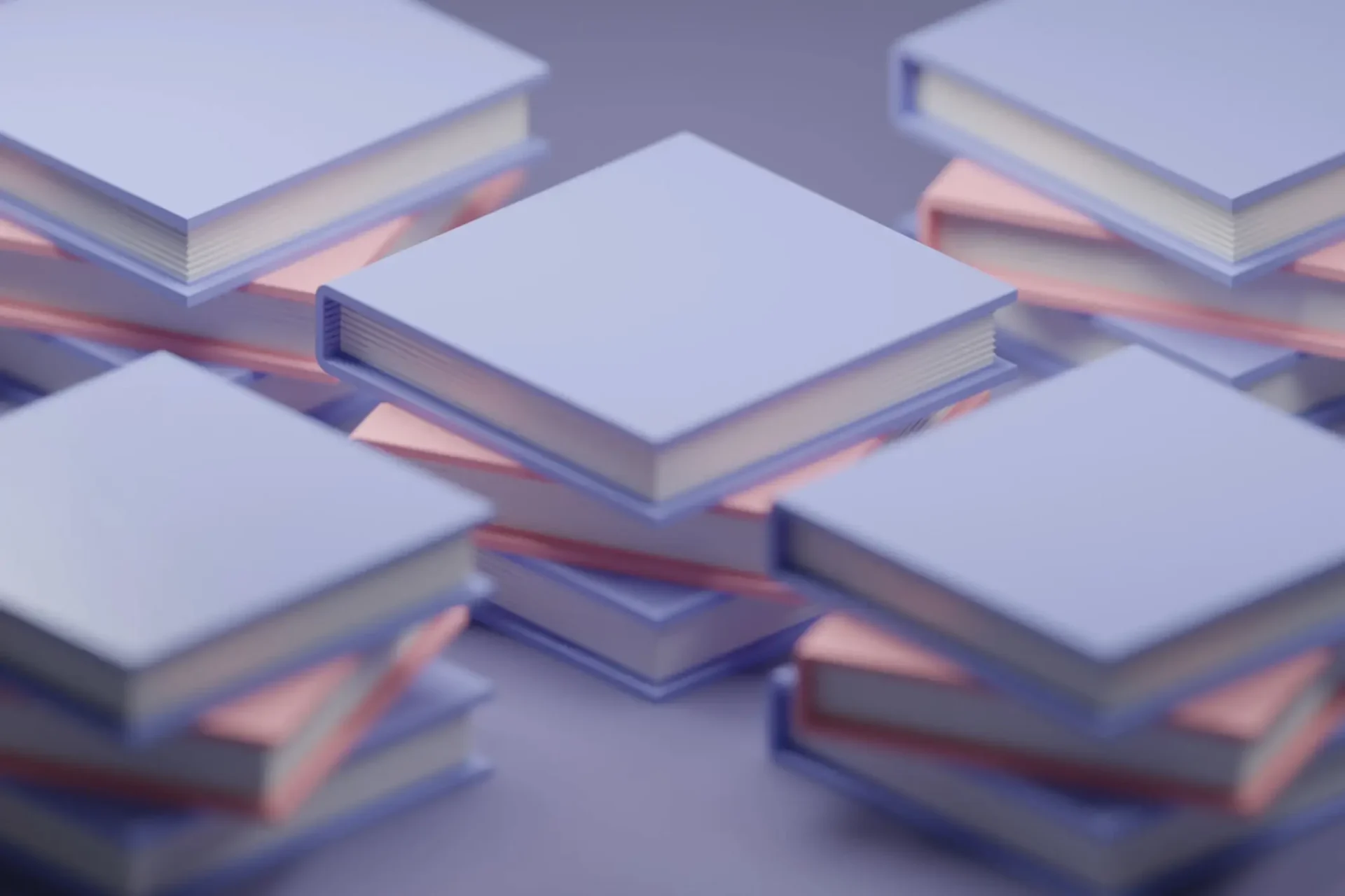 Stacked blue books on display